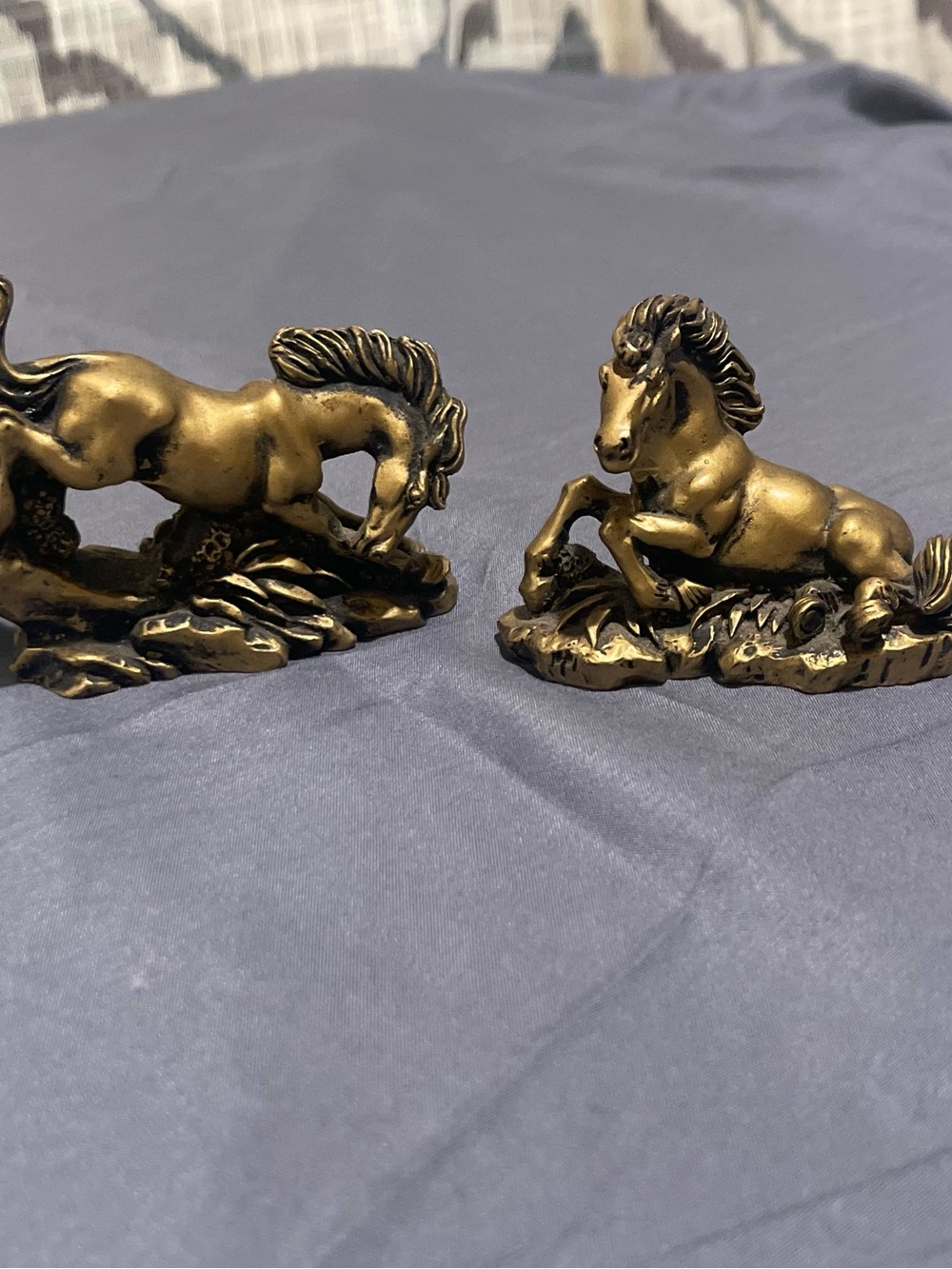 Vintage Style Chinese Feng Shui Gold Horse Figurines Miniature Resin Statue Set